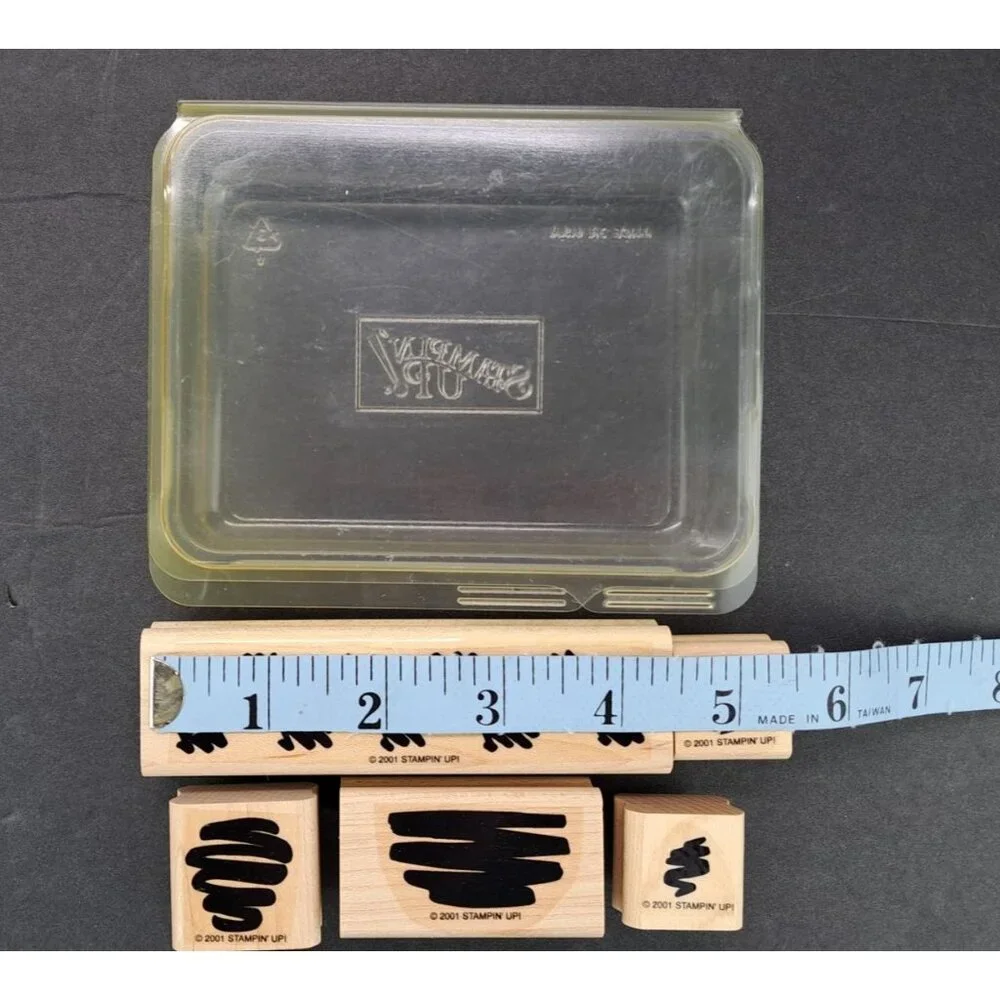 Vintage Stampin Up Set Of 5 Squiggle Pattern Rubber Stamps Storage Case Clean